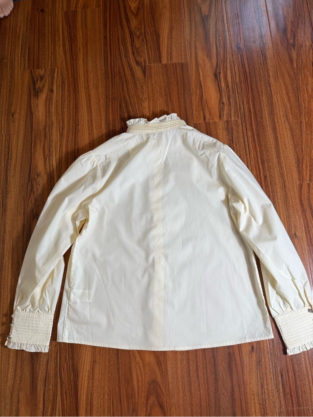 Simple Retro Cream Ruffled High-Neck Button Front Blouse - Size S - Picture 13 of 14